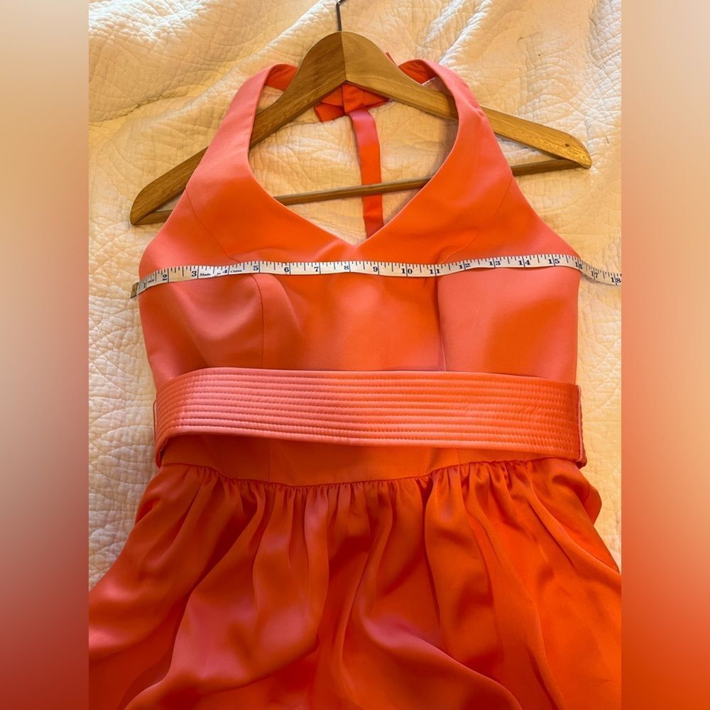 Vera Wang White Mini Cocktail Halter Belted Dress Coral Reef Size 4 Wedding Glam - Picture 7 of 14